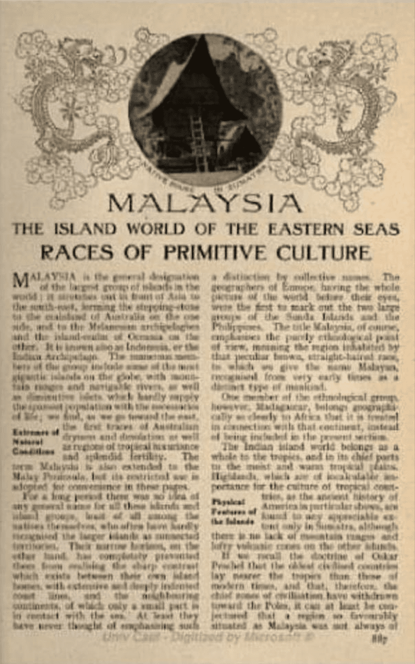 Title: MALAYSIA Subtitle: THE ISLAND WORLD OF THE EASTERN SEAS RACES OF PRIMITIVE CULTURE